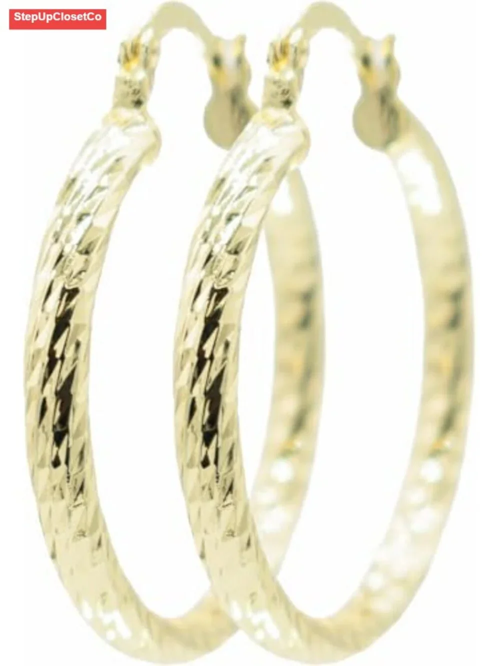 Diamond Cut Textured Hoop Earrings for Women Hinge Notched Post Nickel Free